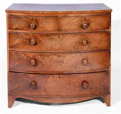 Lot 77 - A 19th Century mahogany bow front chest of two short and three long drawers