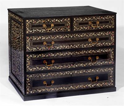 Lot 78 - An Indian ebony and inlaid chest of two short and three long drawers