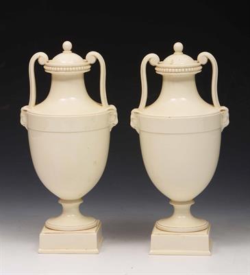 Lot 260 - A pair of Wedgwood creamware two handled urns