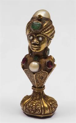Lot 401 - A continental mid 19th Century gilt metal and gem set seal