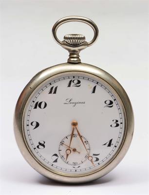 Lot 409 - A Longines silver plated pocket watch