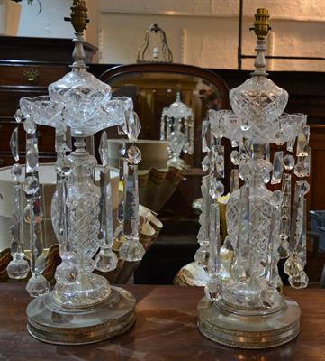 Lot 419 - A pair of glass table lustres/lamps