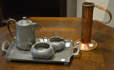 Lot 424 - An old English beaten pewter tea set