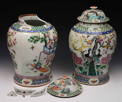 Lot 425 - A pair of Chinese baluster vases and covers