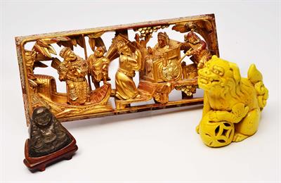 Lot 83 - A CHINESE CARVED AND GILT TEMPLE PANEL