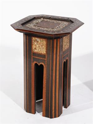 Lot 86 - A SYRIAN DAMASCUS OCTAGONAL OCCASIONAL TABLE with mother of pearl inlay and central Islamic