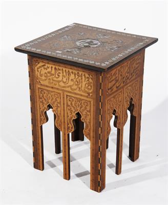 Lot 87 - A SYRIAN DAMASCUS SQUARE OCCASIONAL TABLE with mother of pearl geometric border and central Islamic