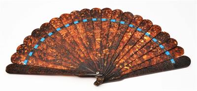 Lot 188 - A CHINESE CANTON TORTOISESHELL FOLDING FAN with carved central oval cartouche with monogram within a