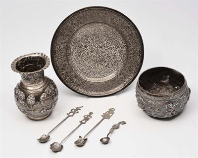 Lot 247 - A SMALL GROUP OF CHINESE AND BURMESE SILVER to include a small baluster vase