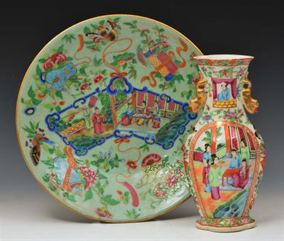 Lot 305 - A CHINESE CANTON QUATREFOIL SHAPED VASE with polychrome terrace scene