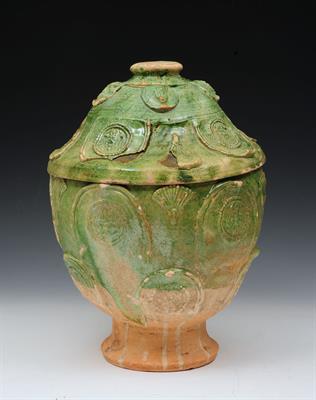 Lot 354 - A LARGE CHINESE GREEN GLAZED JAR and cover