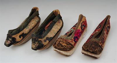 Lot 390 - TWO PAIRS OF CHINESE EMBROIDERED SHOES