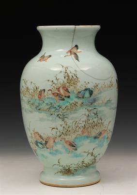 Lot 447 - A CHINESE BALUSTER VASE painted with geese and rock work