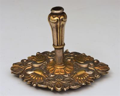 Lot 452 - AN INDIAN SILVER AND PARCEL GILT ELEPHANT PLUME HOLDER