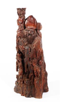 Lot 557 - A LARGE CHINESE ROOT CARVING carved with Lao-Tse