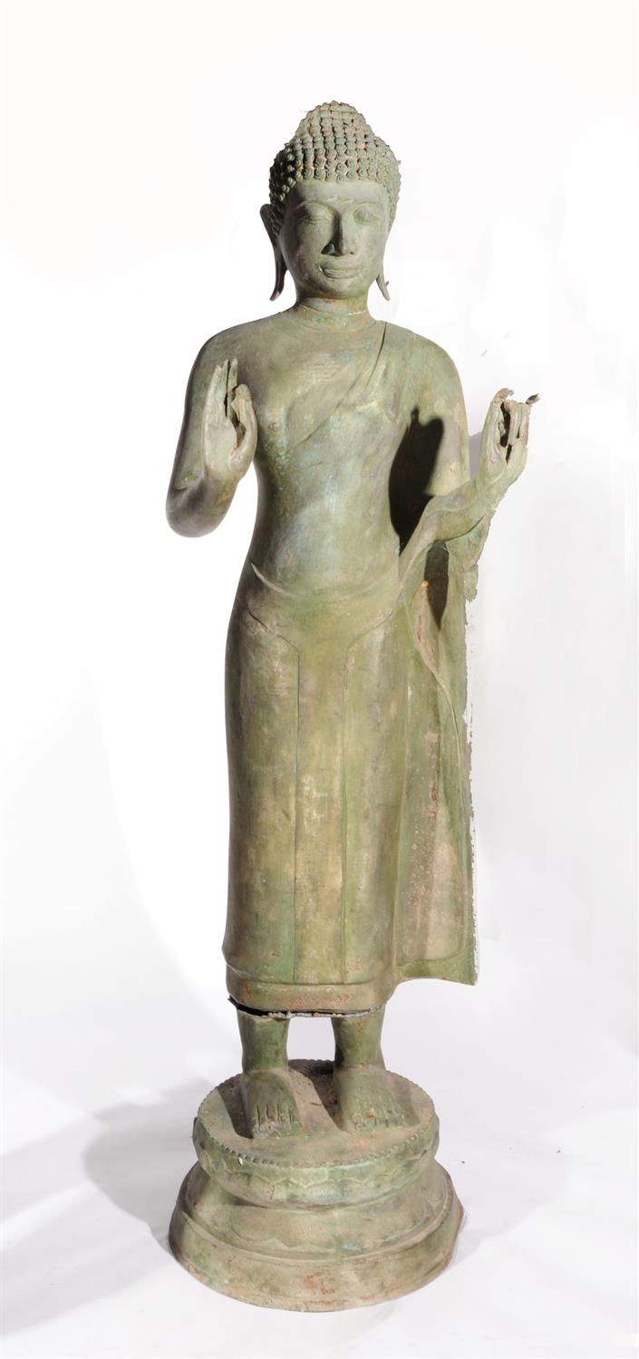 Lot 569 - A NORTHERN THAILAND LARGE CAST BRONZE BUDDHA (Provenance- Purchased  Chang Mai early 1960's)
