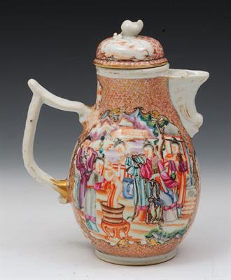 Lot 599 - A CHINESE MANDARIN POLYCHROME PORCELAIN COFFEE POT