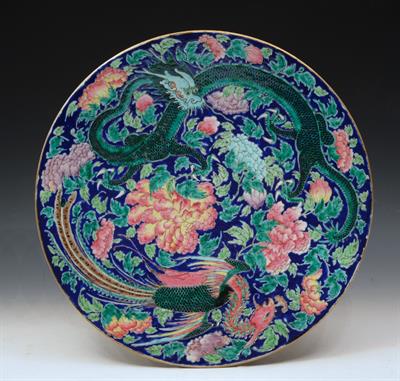 Lot 601 - A CHINESE BLUE GROUND CHARGER with phoenix