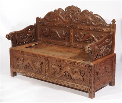 Lot 618 - A CHINESE CARVED SETTLE