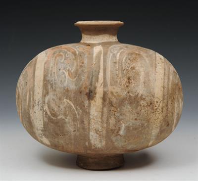 Lot 635 - A CHINESE OVOID JAR with simple polychrome decoration