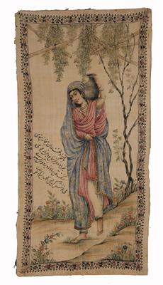 Lot 642 - A PERSIAN STUDY ON SILK of a water carrier