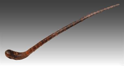 Lot 697 - A THAILAND BAMBOO OPIUM PIPE of tapering form with metal inset mounts