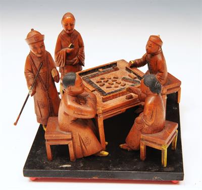 Lot 720 - A GROUP OF CHINESE BOXWOOD FIGURES seated at a table playing Mah Jong