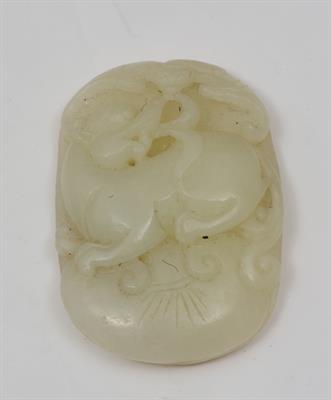 Lot 730 - A CHINESE PALE JADE KYLIN and bat