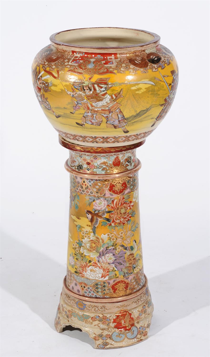 Lot 732 - A LARGE JAPANESE SATSUMA JARDINIERE on stand