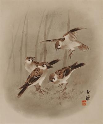 Lot 758 - A PAIR OF JAPANESE WATERCOLOUR ALBUM STUDIES