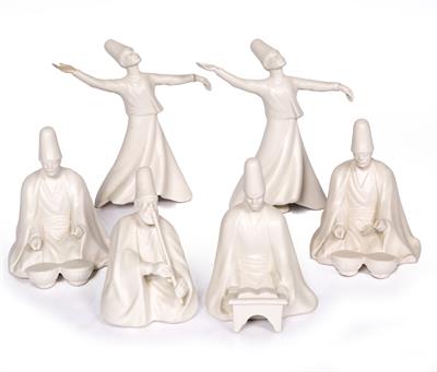 Lot 17 - Set of six white glaze figures