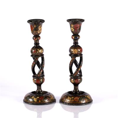 Lot 125 - Pair of Kashmir candlesticks