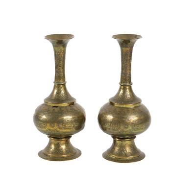 Lot 160 - Pair of Mamluk Revival brass vases