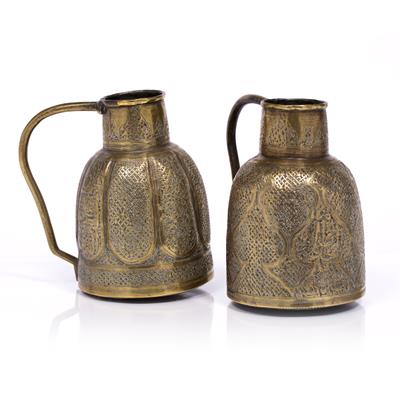 Lot 255 - Pair of brass Qajar jugs