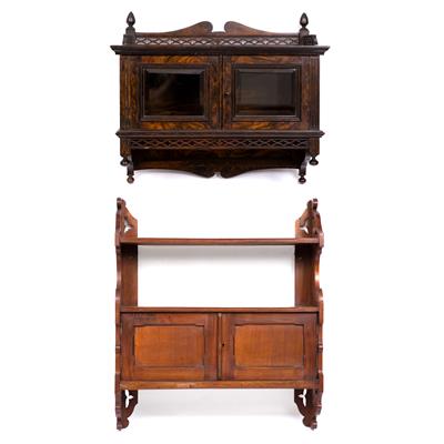 Lot 1 - A VICTORIAN FIGURED WALNUT SMALL WALL MOUNTED DISPLAY CABINET