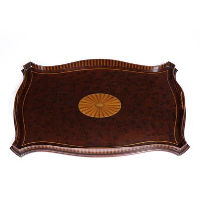 Lot 2 - AN EDWARDIAN MAHOGANY AND SATINWOOD INLAID TEA TRAY