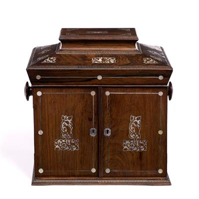 Lot 5 - A VICTORIAN ROSEWOOD AND MOTHER OF PEARL INLAID WORK BOX