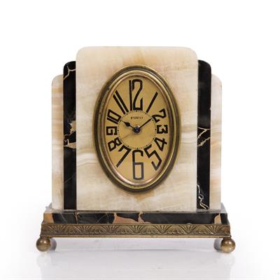 Lot 9 - AN ART DECO ONYX AND MARBLE MANTEL TIMEPIECE