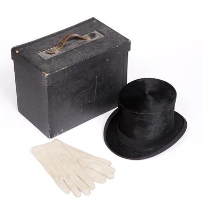 Lot 10 - A VINTAGE BLACK SILK TOP HAT
