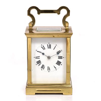 Lot 12 - A FRENCH BRASS CARRIAGE CLOCK