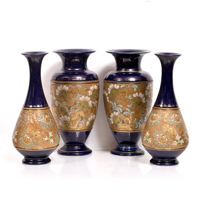 Lot 31 - A PAIR OF LATE VICTORIAN DOULTON SLATER'S PATENT BALUSTER VASES