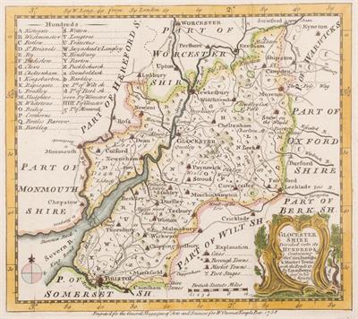 Lot 47 - EMANUEL BOWEN: a hand-coloured map of Gloucestershire