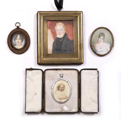 Lot 57 - A 19TH CENTURY PORTRAIT MINIATURE painted head and shoulders of Mrs Jane Douglas
