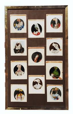 Lot 63 - A COLLECTION OF MINIATURE WATERCOLOUR COSTUME OVERLAYS