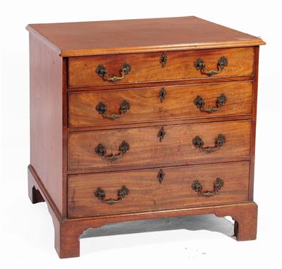 Lot 66 - A GEORGE III MAHOGANY STRAIGHT FRONT CHEST of four long graduating drawers with ornate brass swan