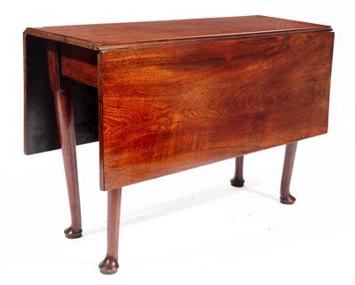 Lot 67 - AN 18TH CENTURY MAHOGANY RECTANGULAR TWO FLAP DROP LEAF DINING TABLE on tapering legs and pad feet