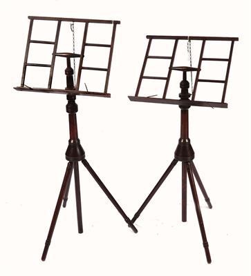 Lot 92 - A PAIR OF WHEELDON'S PATENT ADJUSTABLE WOODEN MUSIC STANDS on tripod bases