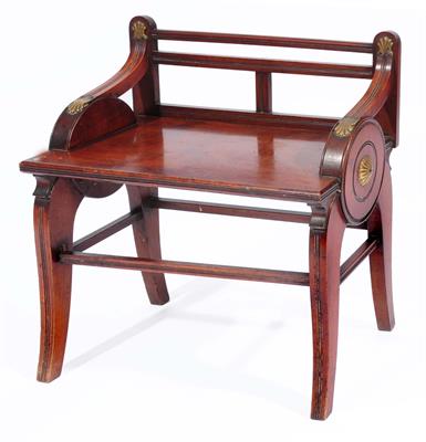 Lot 98 - A LATE VICTORIAN WALNUT HALL SEAT attributed to James Shoolbred with rectangular panel seat