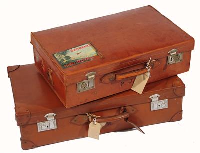 Lot 100 - A VINTAGE LEATHER SUITCASE with Hotel Royal Sanremo travel label