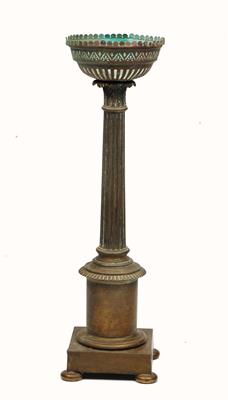 Lot 113 - A 19TH CENTURY BRASS COLUMNAR TABLE LAMP